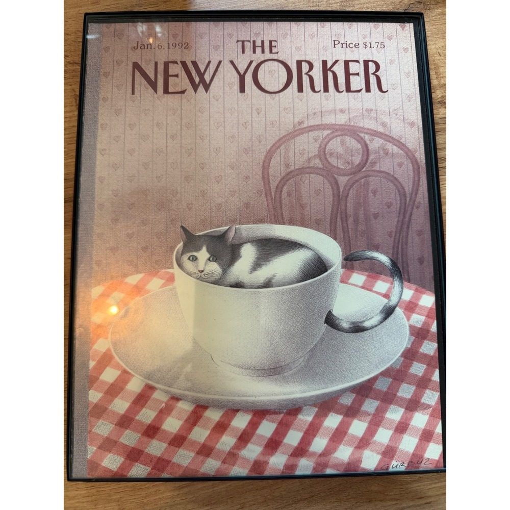 The New Yorker Cat in Teacup Framed Print Jan 6 1992 Gürbüz Art 8x10 - Picture 2 of 6